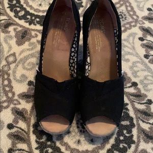 Toms Heels, Espadrilles, Black, Authentic